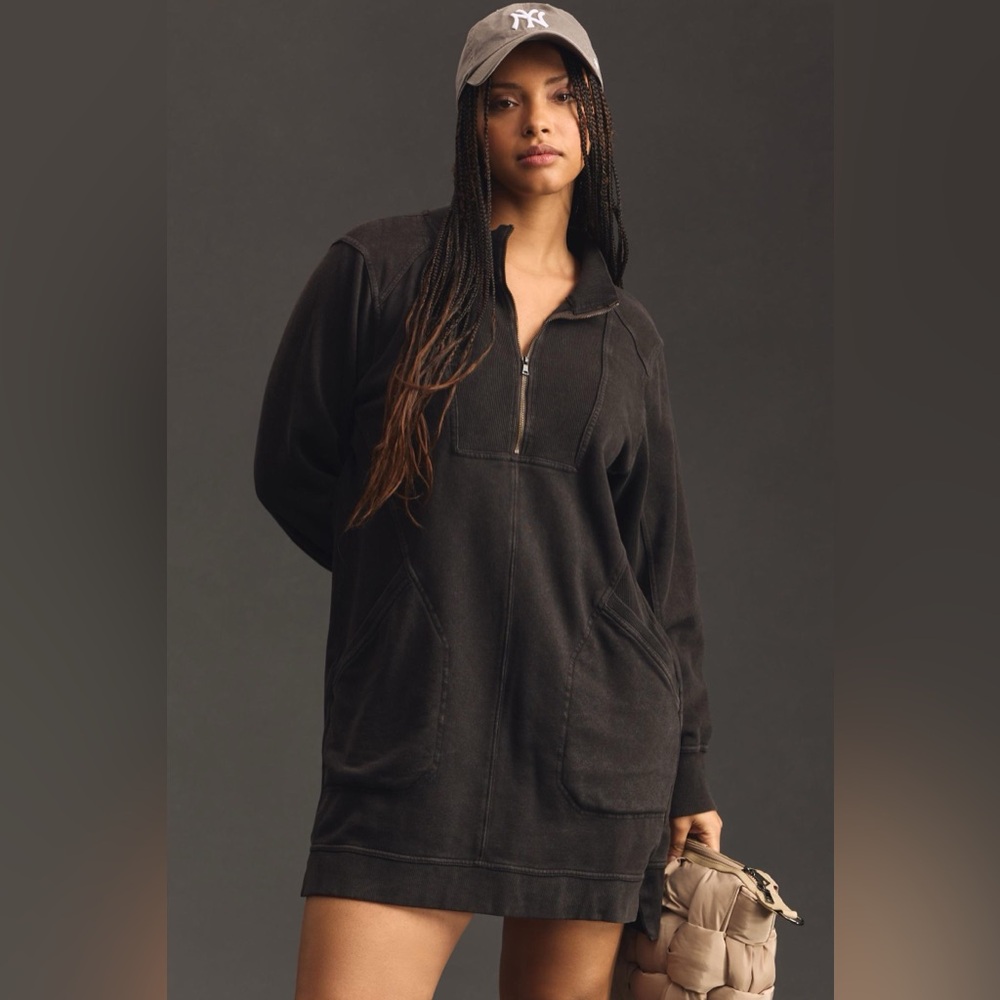 Daily Practice by Anthropologie Meru Sweatshirt Mini Dress in Black - NWT! - Picture 11 of 11